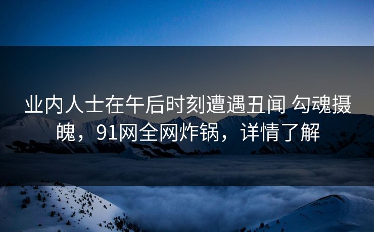 业内人士在午后时刻遭遇丑闻 勾魂摄魄，91网全网炸锅，详情了解