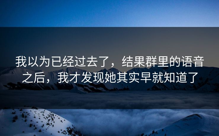 我以为已经过去了,结果群里的语音之后,我才发现她其实早就知道了 我以为已经过去了,结果群里的语音之后,我才发现她其实早就知道了